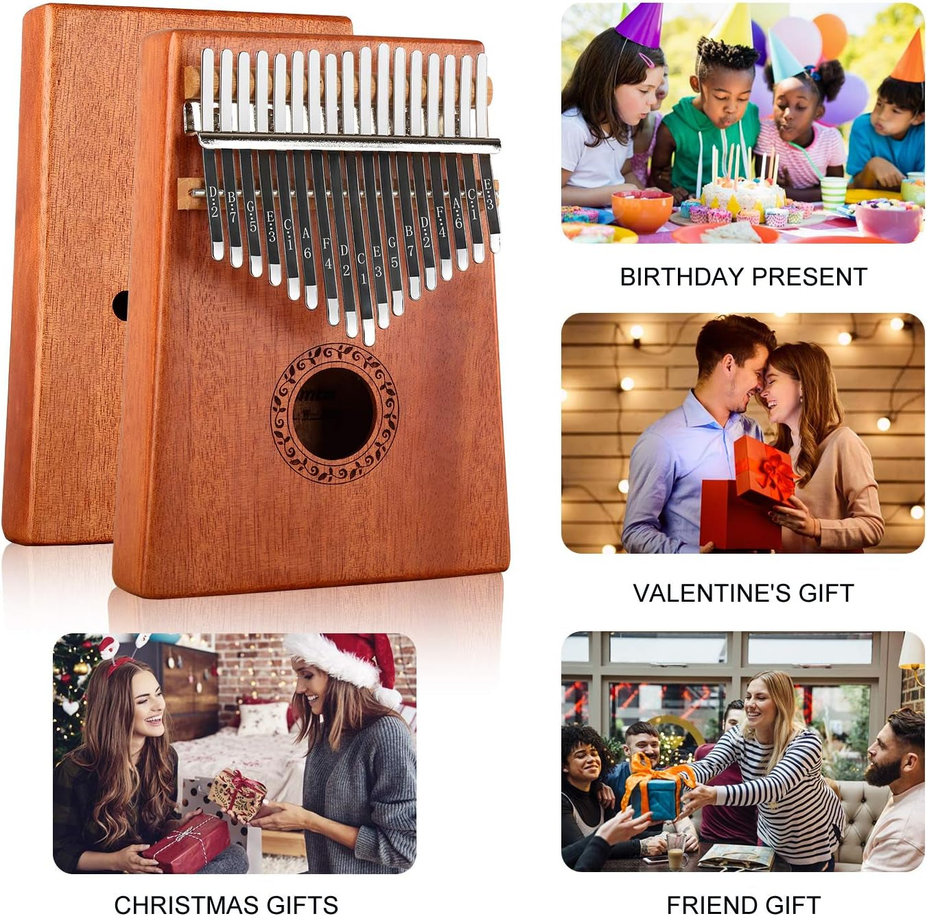 Kalimba 17 Keys Thumb Piano with Hard Case Study Instruction and Tune Hammer, Portable Mbira Sanza African Wood Finger Piano, Gift for Kids Adult Beginners Professional (Brown with Hard Case)