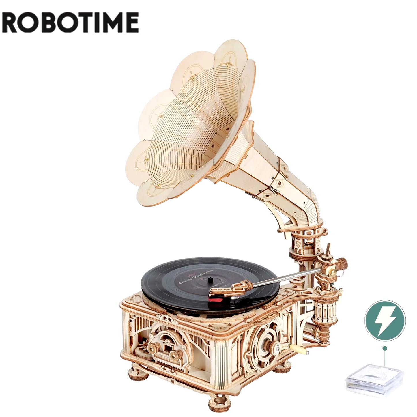Hand Crank Classic Gramophone with Music 1:1 424Pcs Wooden Model Building Kits Gift for Children Adult LKB01 Home Decor