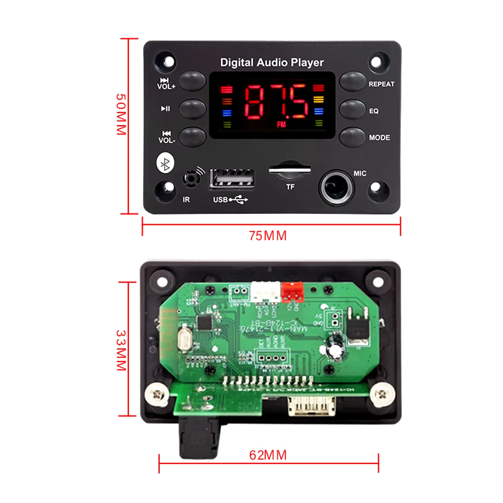 DC 5V 12V Bluetooth 5.0 MP3 WMA WAV APE Decoder Board Hands-Free Car Audio Microphone USB TF FM Radio Mp3 Music Player Speaker