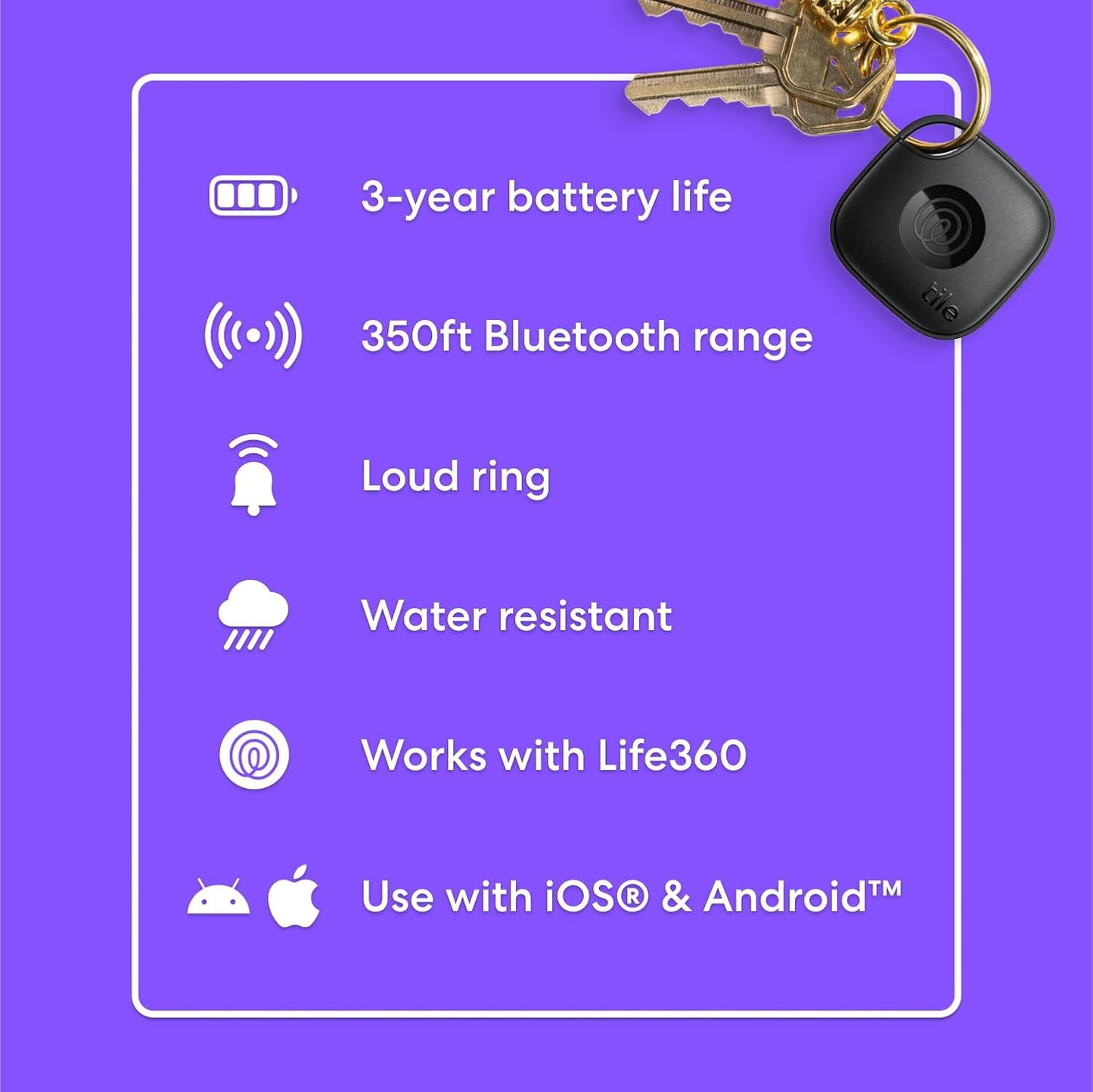 Life360 Mate (2024) Bluetooth Tracker - Key Finder and Item Locator for Keys, Bags, and More, Compatible with iOS and Android, Single Pack (Black)