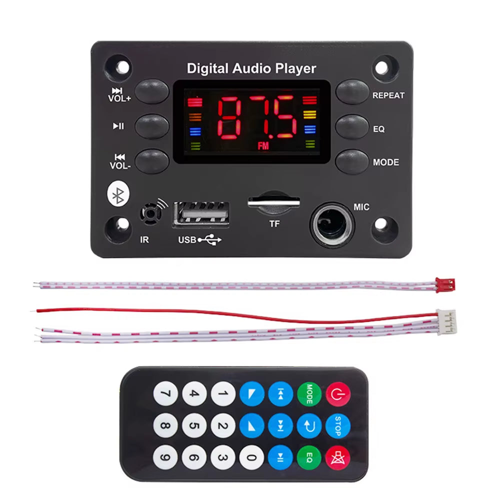 DC 5V 12V Bluetooth 5.0 MP3 WMA WAV APE Decoder Board Hands-Free Car Audio Microphone USB TF FM Radio Mp3 Music Player Speaker