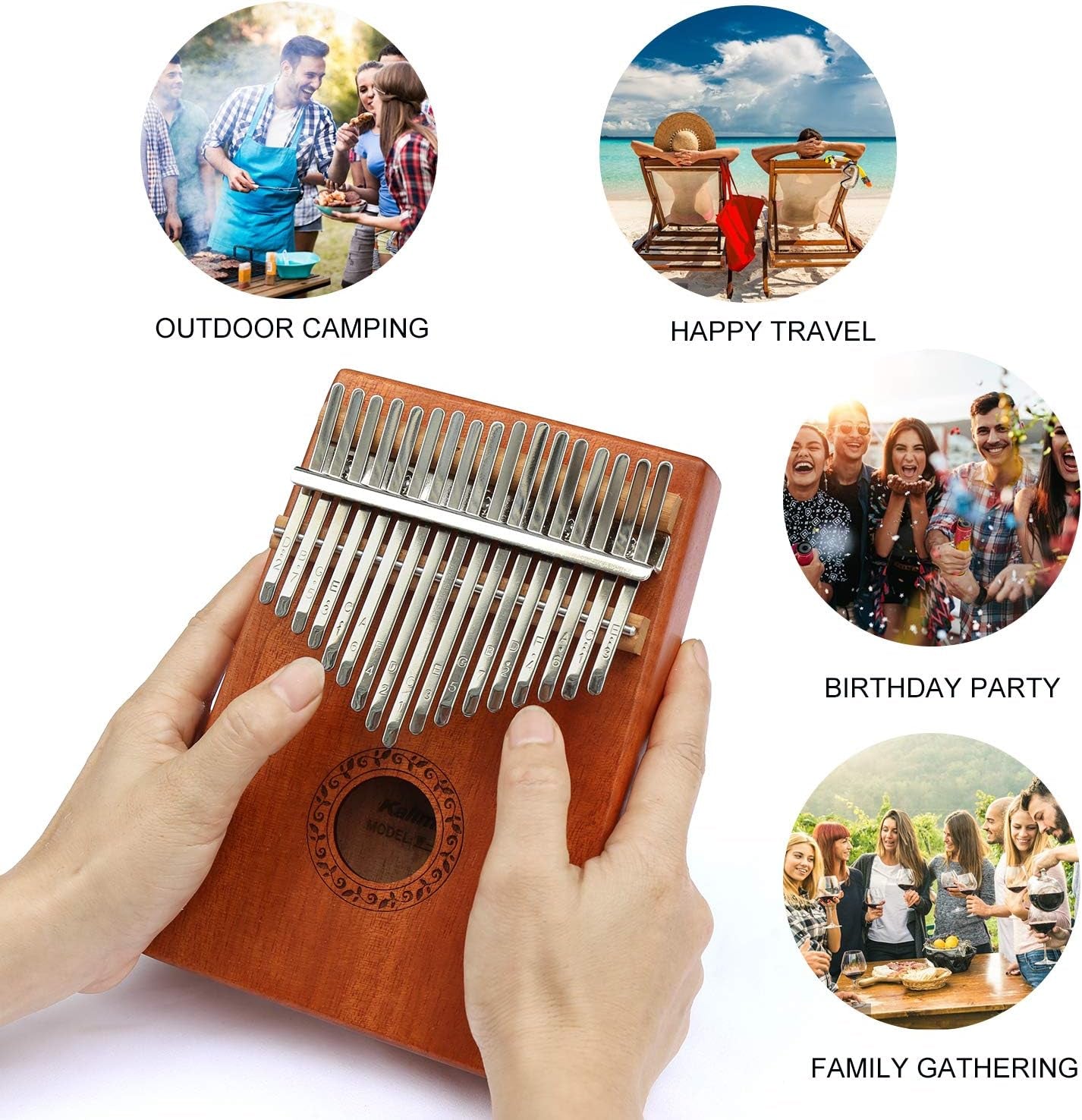 Kalimba 17 Keys Thumb Piano with Hard Case Study Instruction and Tune Hammer, Portable Mbira Sanza African Wood Finger Piano, Gift for Kids Adult Beginners Professional (Brown with Hard Case)