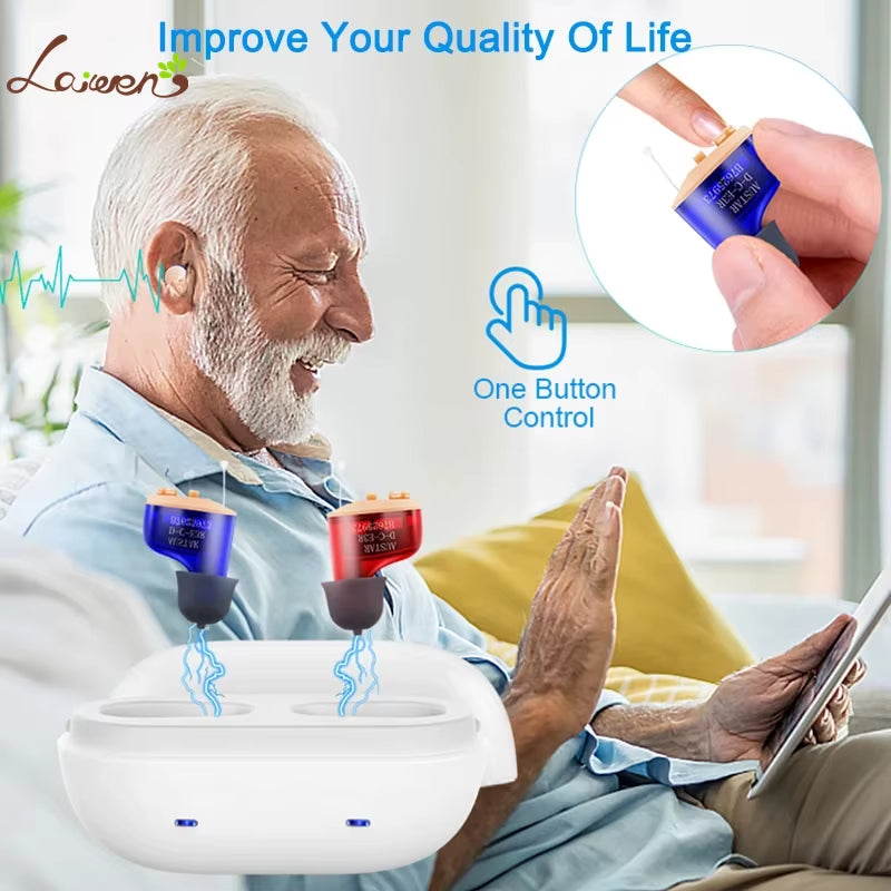 Hearing Aid Rechargeable Sound Amplifier for Seniors Noise Cancelling Micro Wireless Invisible Digital Hearing Aids for Deafness