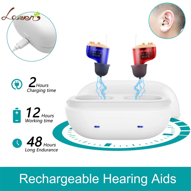 Hearing Aid Rechargeable Sound Amplifier for Seniors Noise Cancelling Micro Wireless Invisible Digital Hearing Aids for Deafness