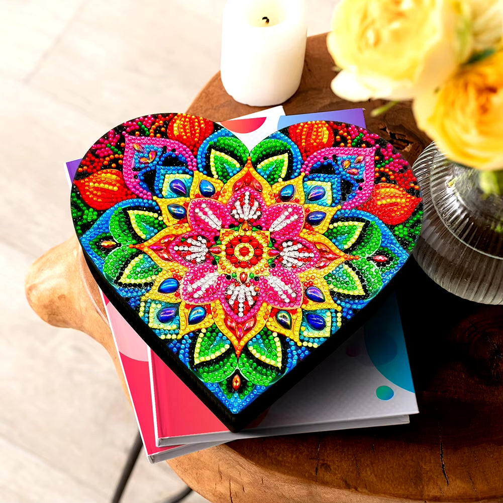 Wood DIY Diamond Painting Jewelry Box Kit Mandala Diamond Mosaic Embroidery DIY Jewelry Storage Box Flower Bird for Adults Kids