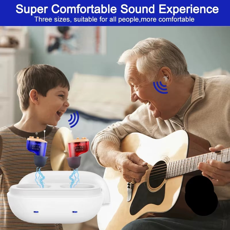 Hearing Aid Rechargeable Sound Amplifier for Seniors Noise Cancelling Micro Wireless Invisible Digital Hearing Aids for Deafness