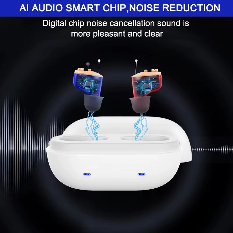 Hearing Aid Rechargeable Sound Amplifier for Seniors Noise Cancelling Micro Wireless Invisible Digital Hearing Aids for Deafness