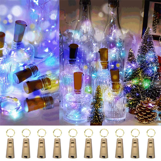 10Pcs Bar LED Wine Bottle Cork 2M String Lights Christmas Decoration Led Lamp Bottle Fairy Lights Holiday Copper Wire Lights