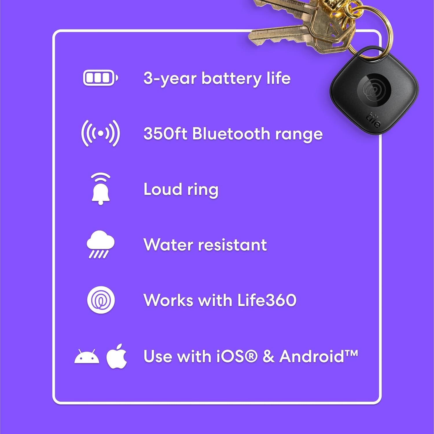 Life360 Mate (2024) Bluetooth Tracker - Key Finder and Item Locator for Keys, Bags, and More, Compatible with iOS and Android, Single Pack (Black)
