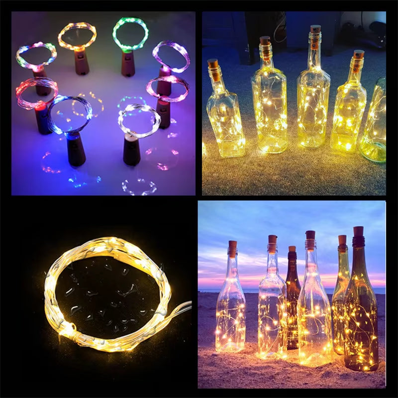 10Pcs Bar LED Wine Bottle Cork 2M String Lights Christmas Decoration Led Lamp Bottle Fairy Lights Holiday Copper Wire Lights