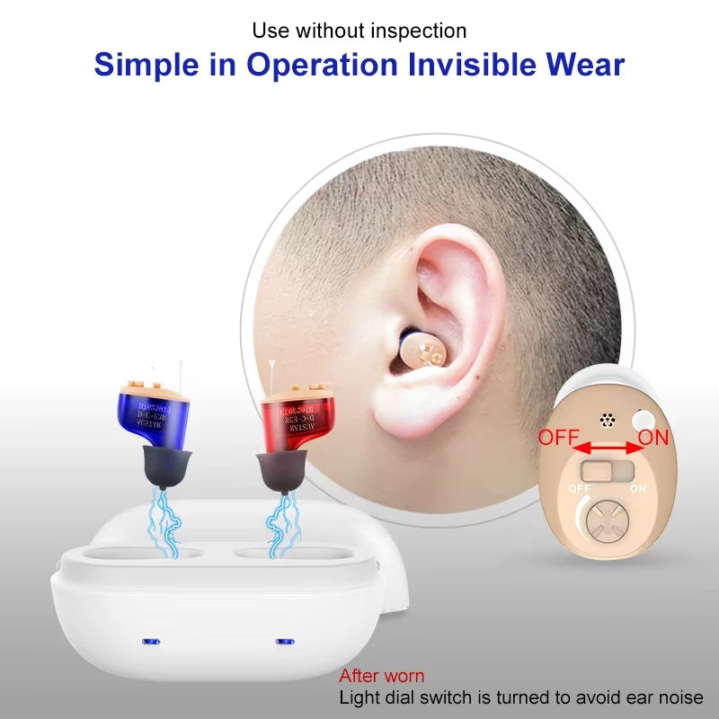 Hearing Aid Rechargeable Sound Amplifier for Seniors Noise Cancelling Micro Wireless Invisible Digital Hearing Aids for Deafness