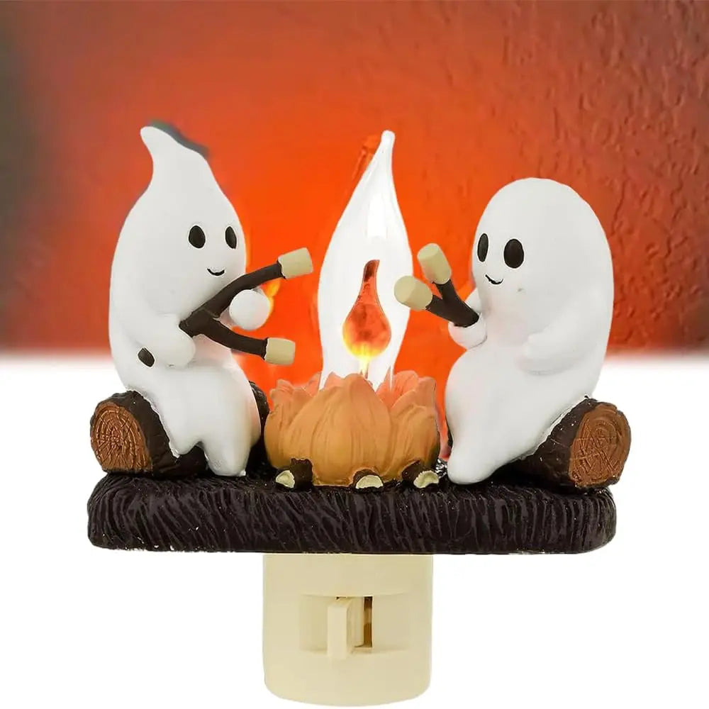 Ghost Campfire Night Light Halloween 3D LED Small Campfire Flickering Decor Light for Indoor Halloween Decorations