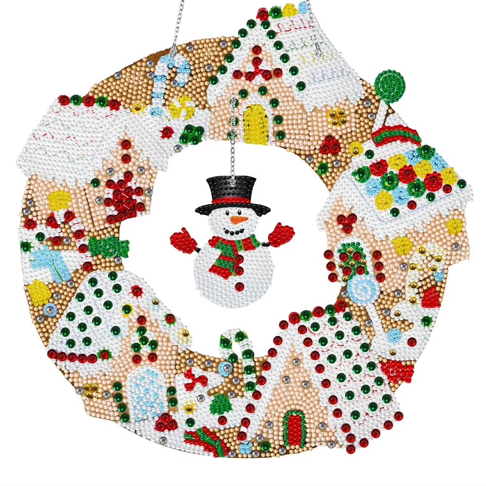 Special Shaped Diamond Painting Wall Decor Wreath Xmas Elk Christmas Xmas Snowman with LED Light for Home Window Door Decor Gift