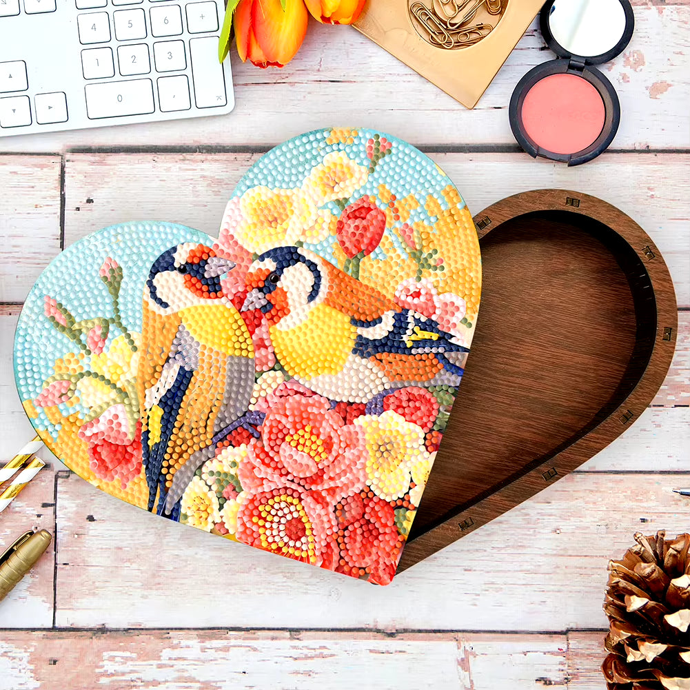 Wood DIY Diamond Painting Jewelry Box Kit Mandala Diamond Mosaic Embroidery DIY Jewelry Storage Box Flower Bird for Adults Kids